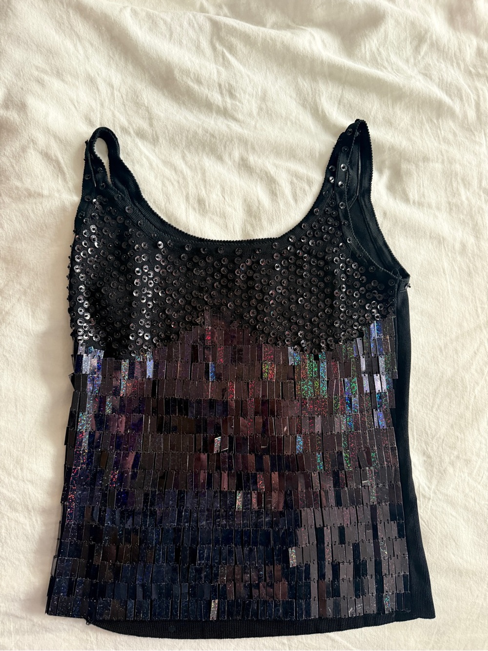 Vintage Y2K Black Sequin Tank Hand-Beaded